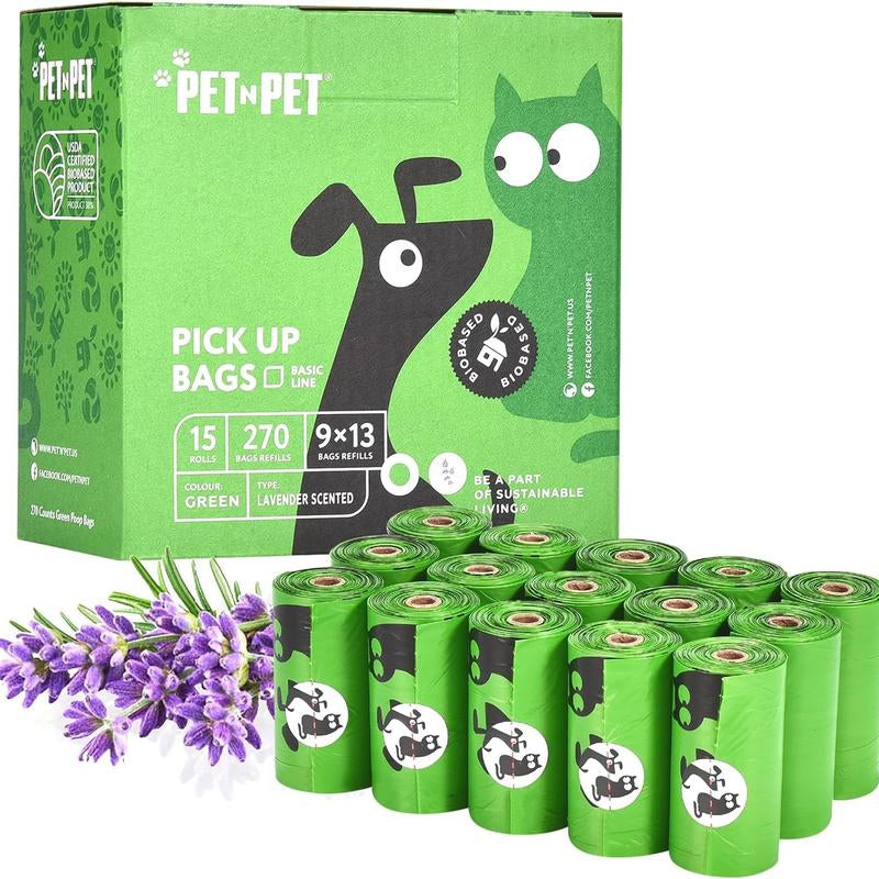 Pet N Pet Dog Poop Bag Rolls - 38% Plant Based, 270 Counts Unscented & Lavender Scented, Leak Proof Dog Poop Bags