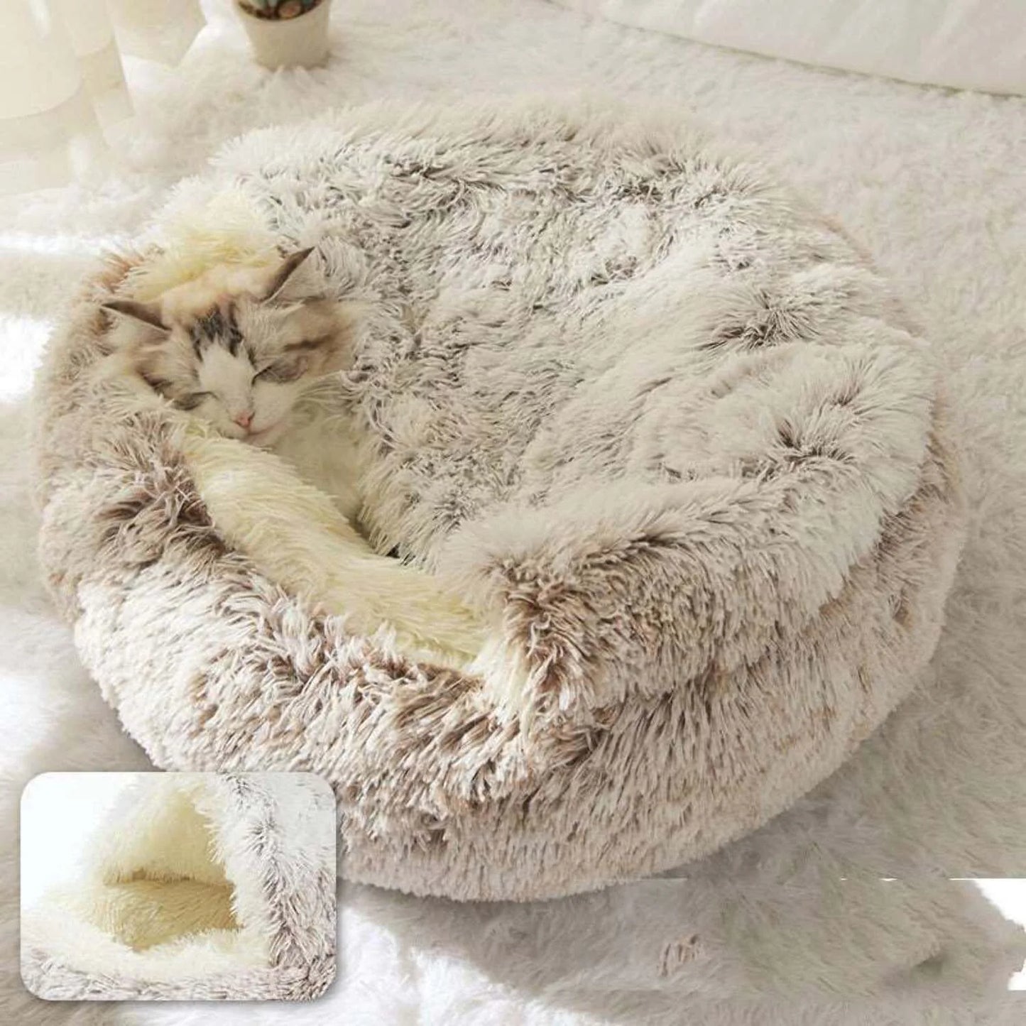 2 in 1 Dog and Cat Bed Pet Winter Bed round Plush Warm Bed House Soft Long Plush Pets Bed