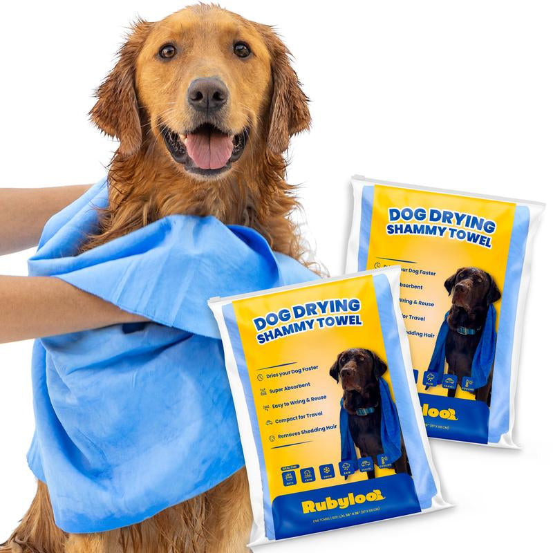 Shammy Dog Towels for Drying Dogs Large - 34" X 26" - Quick-Dry Technology Dries Dogs 2X Faster - Easy to Wring Out & Reuse - Ultra Absorbent