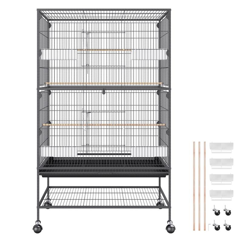 VEVOR 52 Inch Standing Large Bird Cage, Carbon Steel Flight Bird Cage for Parakeets, Cockatiels, Parrots, Macaw with Rolling Stand and Tray