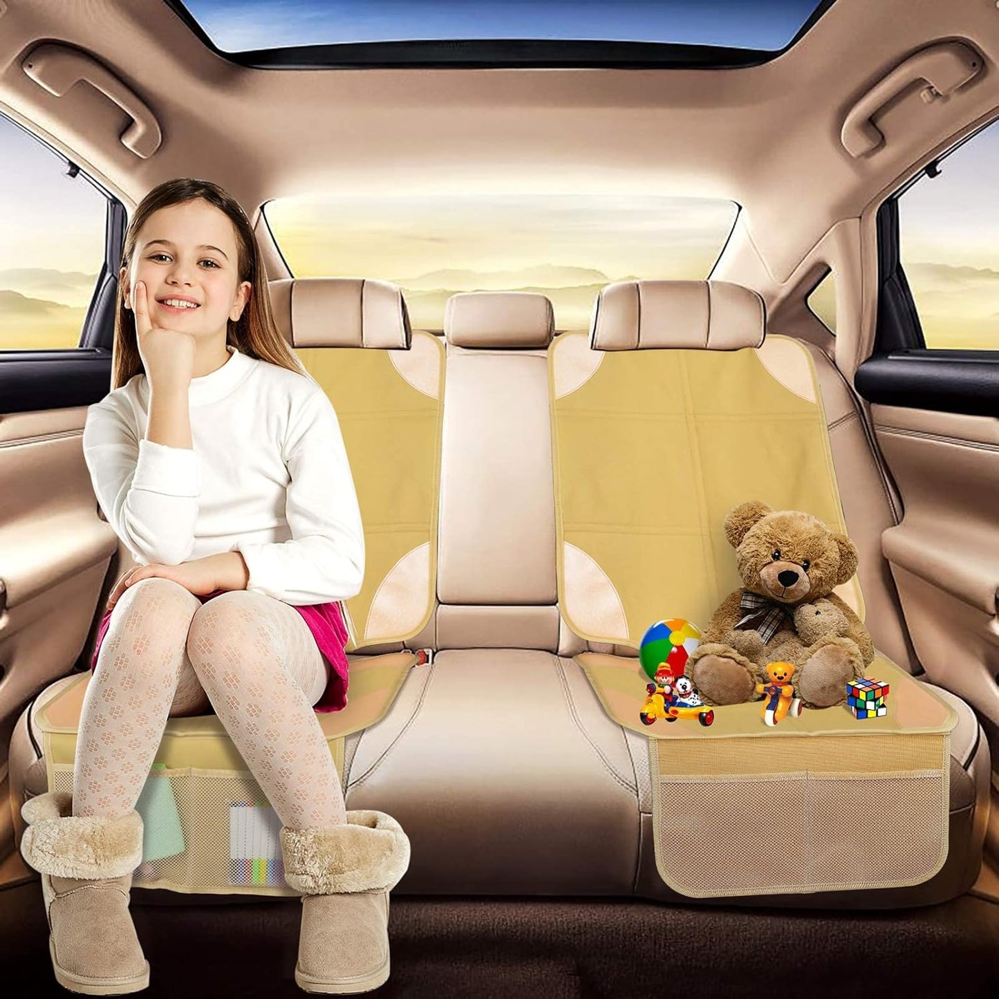 Car Seat Protector, Non-Slip Backing Will Not Leave Imprint, Waterproof Thicker Car Seat Cover for SUV, Sedan, Truck, Leather Seat Protector (Ochre)