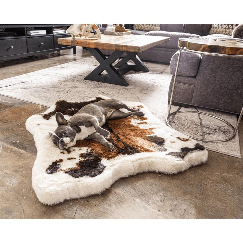 Puprug Animal Print Luxury Faux Fur Orthopedic Memory Foam Washable Dog Bed, 55" L X 50" W, Brown Cowhide