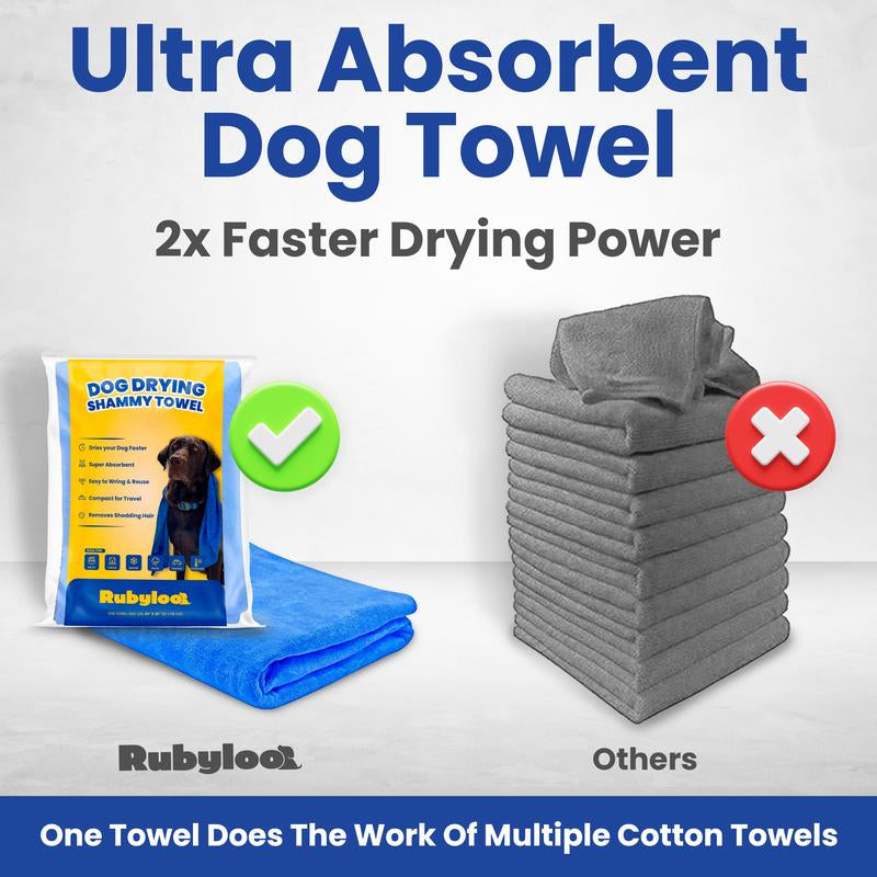 Shammy Dog Towels for Drying Dogs Large - 34" X 26" - Quick-Dry Technology Dries Dogs 2X Faster - Easy to Wring Out & Reuse - Ultra Absorbent