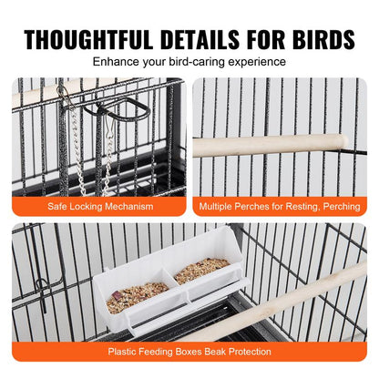 VEVOR 52 Inch Standing Large Bird Cage, Carbon Steel Flight Bird Cage for Parakeets, Cockatiels, Parrots, Macaw with Rolling Stand and Tray