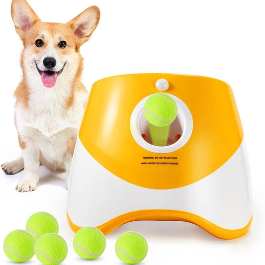 Automatic Dog Ball Launcher with 3 Tennis Balls, 3 Mode Adjustable Dog Ball Thrower, Interactive Dog Toys for Small & Medium Dogs Indoor & Outdoor