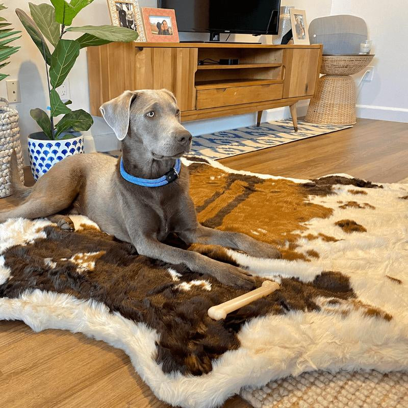 Puprug Animal Print Luxury Faux Fur Orthopedic Memory Foam Washable Dog Bed, 55" L X 50" W, Brown Cowhide