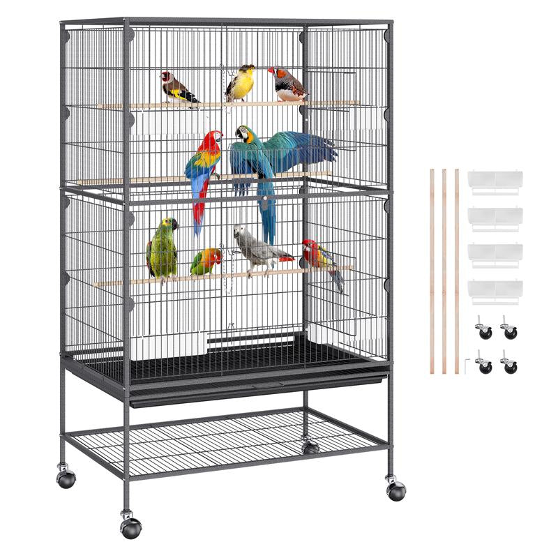 VEVOR 52 Inch Standing Large Bird Cage, Carbon Steel Flight Bird Cage for Parakeets, Cockatiels, Parrots, Macaw with Rolling Stand and Tray