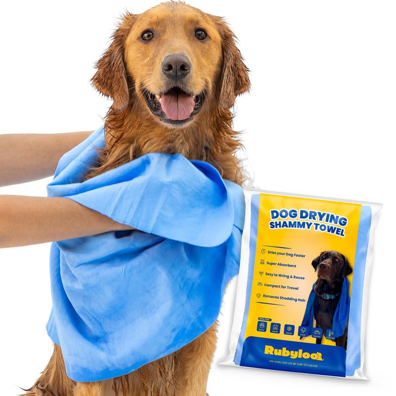 Shammy Dog Towels for Drying Dogs Large - 34" X 26" - Quick-Dry Technology Dries Dogs 2X Faster - Easy to Wring Out & Reuse - Ultra Absorbent