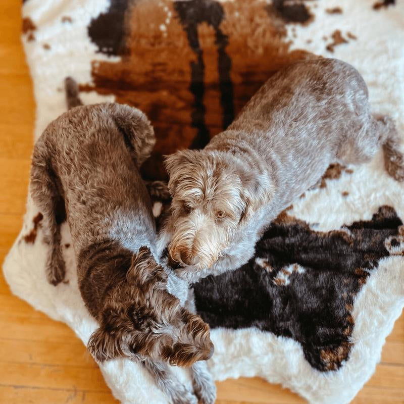 Puprug Animal Print Luxury Faux Fur Orthopedic Memory Foam Washable Dog Bed, 55" L X 50" W, Brown Cowhide